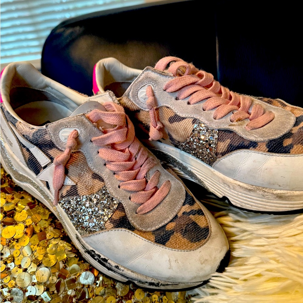 Golden Goose Running Silver Sparkle, Pink and Camo Sneakers